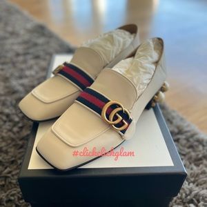 Gucci white leather Payton Pearl loafers 36